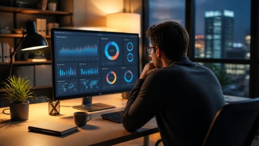 Marketer analysing audience targeting dashboards for Meta ads