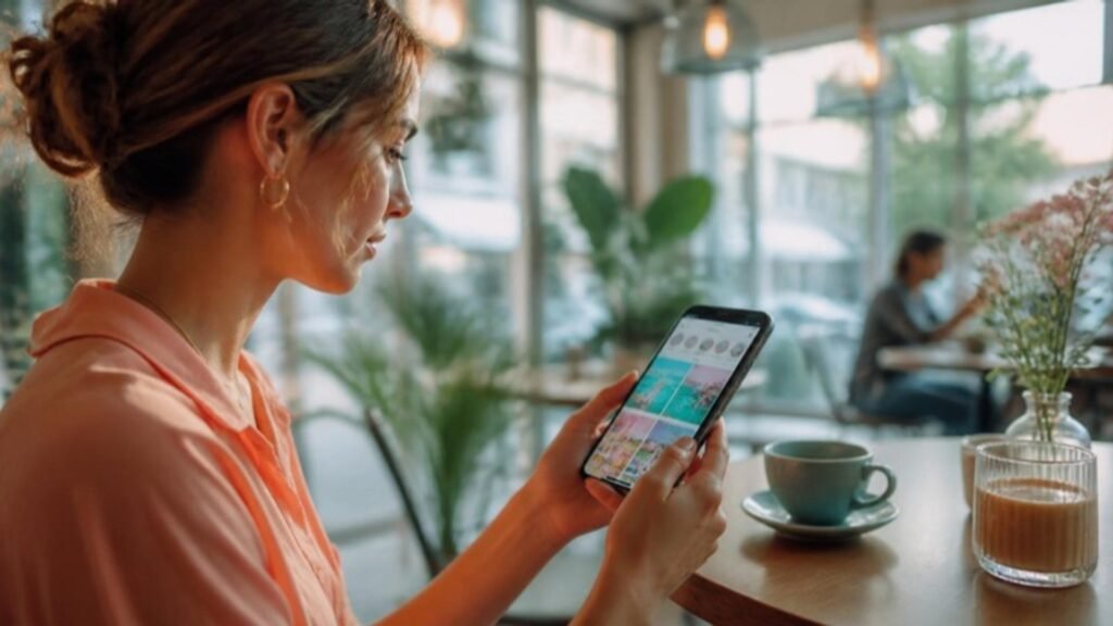 Social Media Marketing in Kottayam: The Complete 2026 Guide for Local Businesses Woman scrolling an Instagram feed in a café