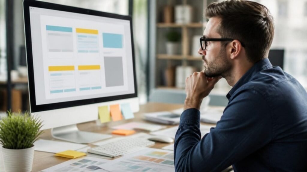 SEO specialist reviewing a page layout for on-page optimisation