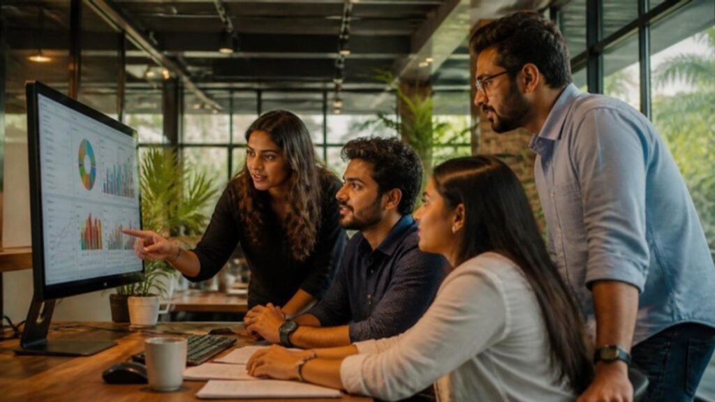 SEO Agency in Kottayam vs Freelancer vs In-House: 7 Proven Differences (2026) Marketing team reviewing search analytics together