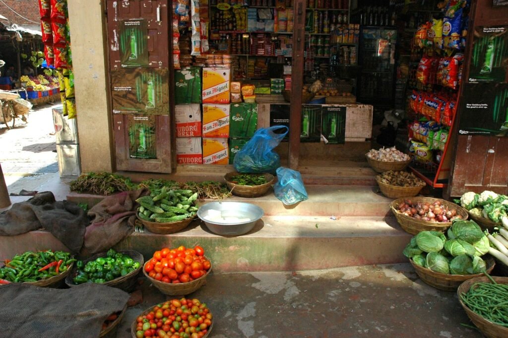 Local shops and market in India